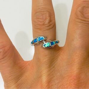 Sterling Silver Blue Lab Opal Dolphin Ring, Silver Rings, Fish, Dolphins, Ocean
